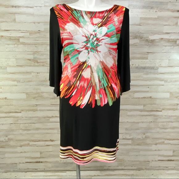 Fenn Wright Manson Floral Dress Womens Size 12 Black Coral Vibrant Shift - Picture 1 of 13